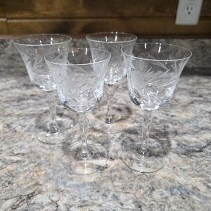 Elegant Floral Etched Clear Crystal Wine Glass Set